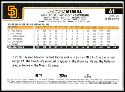 2025 Topps Chrome #61 Jackson Merrill San Diego Padres