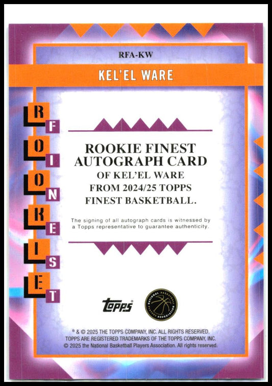 2024-25 Finest Rookie Finest Autographs #RFA-KW Kel'el Ware Auto Miami Heat