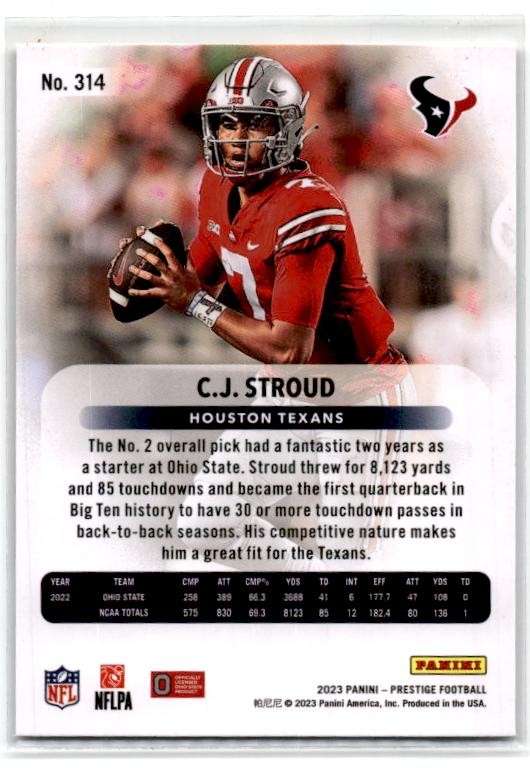 2023 Panini Prestige #314 C.J. Stroud Rookie Houston Texans
