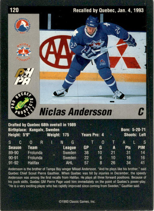1993 Classic Pro Prospects #120 Niklas Andersson Halifax Citadels