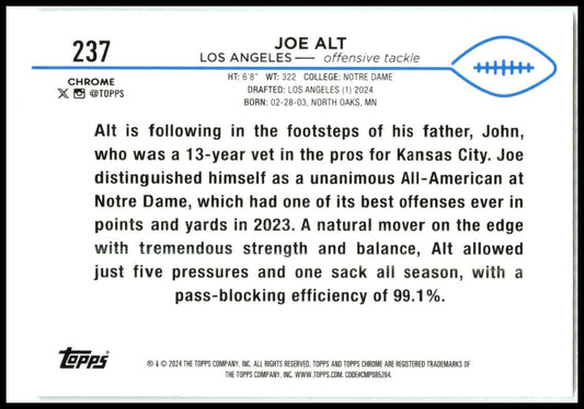 2024 Topps Chrome #237 Joe Alt Rookie Los Angeles Chargers