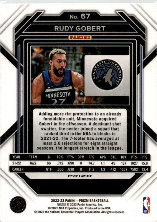 2022-23 Panini Prizm Prizms Green #67 Rudy Gobert Minnesota Timberwolves