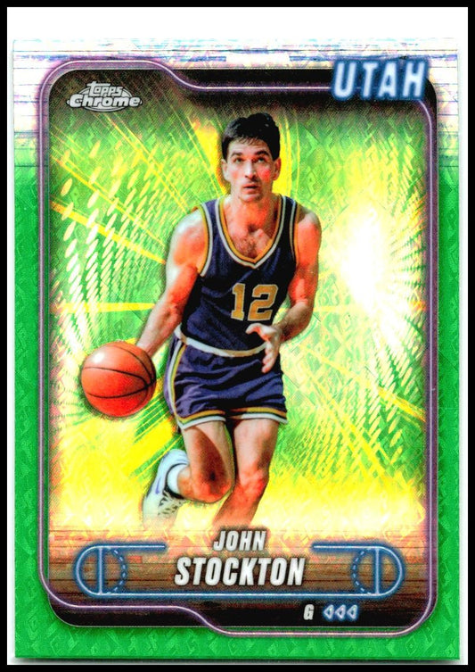 2024-25 Topps Chrome Topps Green Refractor #46 John Stockton Utah Jazz