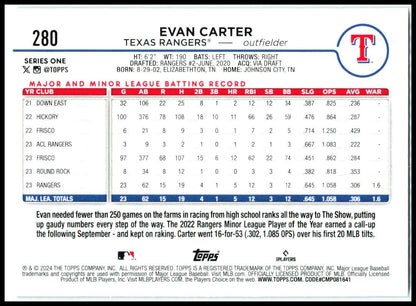 2024 Topps Holiday #280 Evan Carter Texas Rangers