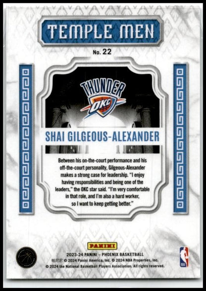 2023-24 Panini Phoenix Temple Men #22 Shai Gilgeous-Alexander Thunder