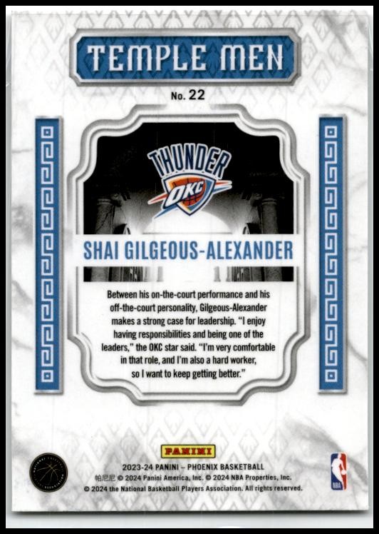 2023-24 Panini Phoenix Temple Men #22 Shai Gilgeous-Alexander Thunder