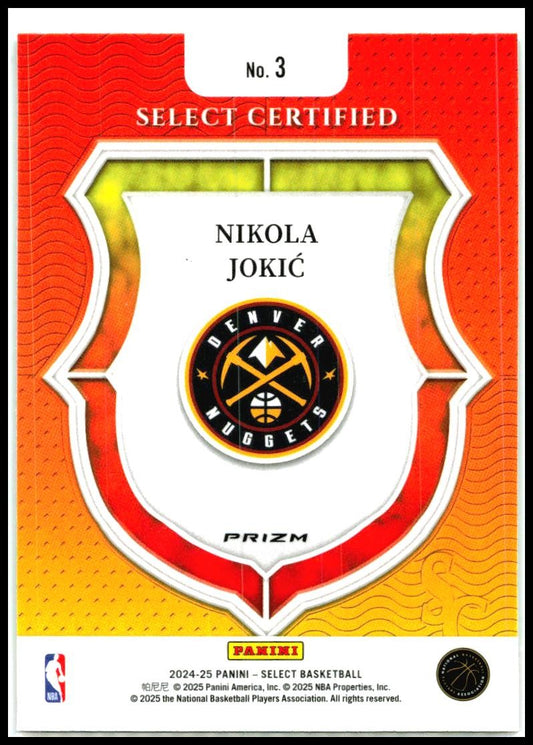 2024-25 Panini Select Select Certified Green Prizms #3 Nikola Jokic Nuggets