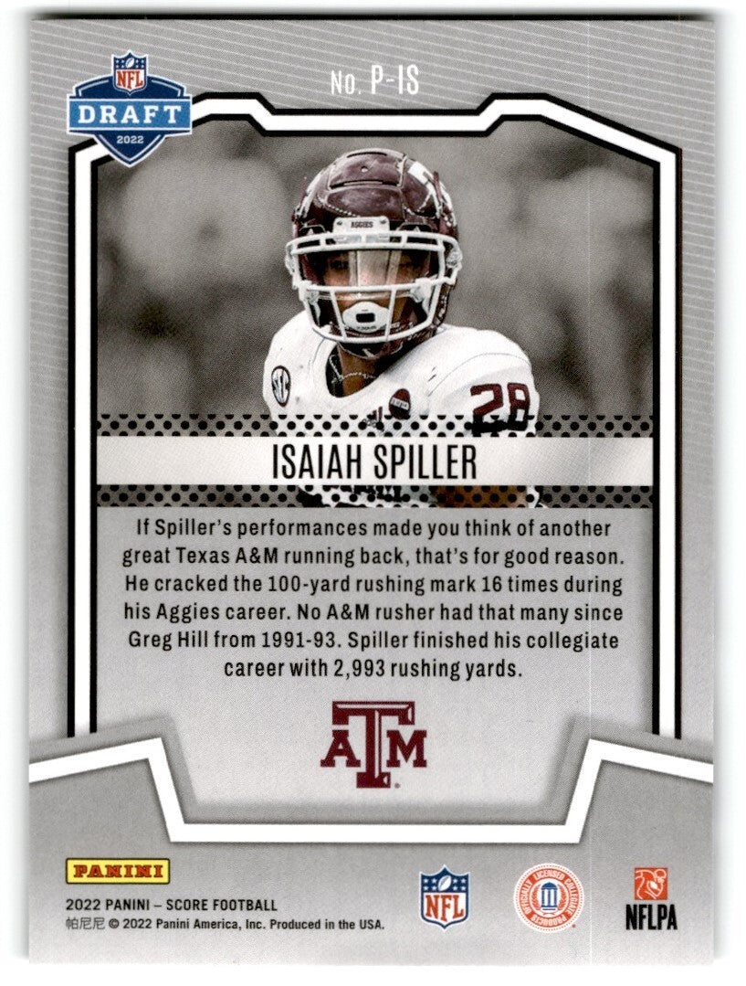 2022 Score Protential Isaiah Spiller Rookie Texas A&M Aggies #P-IS