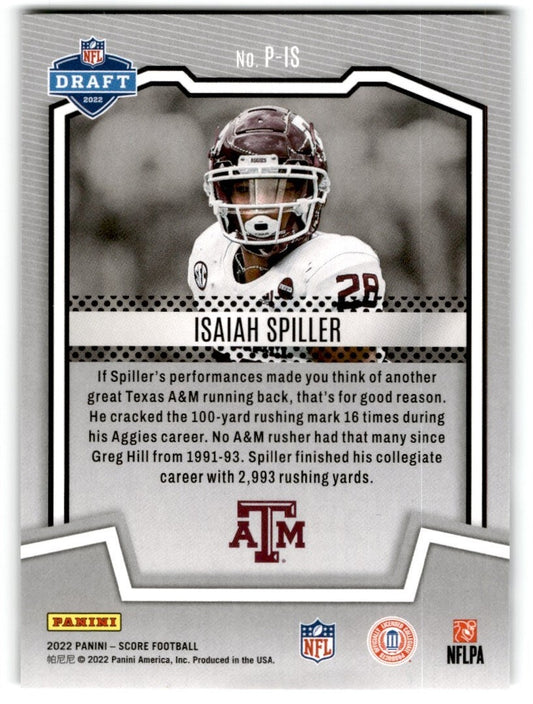 2022 Score Protential Isaiah Spiller Rookie Texas A&M Aggies #P-IS