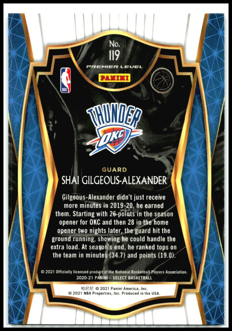 2020-21 Panini Select Blue #119 Shai Gilgeous-Alexander Oklahoma City Thunder