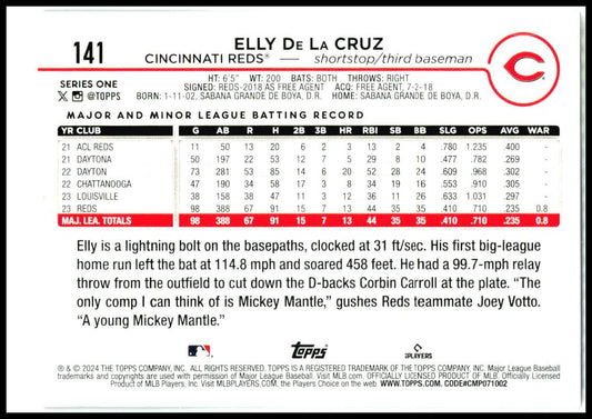 2024 Topps #141 Elly De La Cruz Rookie Cincinnati Reds