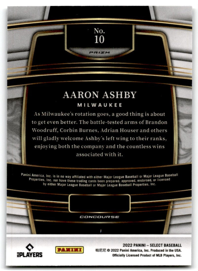 2022 Panini Select Holo Silver Prizm Aaron Ashby Rookie Milwaukee Brewers #10