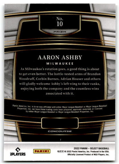 2022 Panini Select Holo Silver Prizm Aaron Ashby Rookie Milwaukee Brewers #10