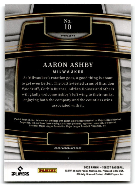2022 Panini Select Holo Silver Prizm Aaron Ashby Rookie Milwaukee Brewers #10