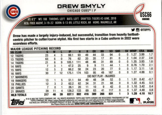 2022 Topps Chrome Update Purple Refractor #USC66 Drew Smyly Chicago Cubs