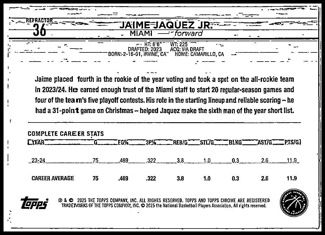 2024-25 Topps Chrome Refractor #36 Jaime Jaquez JR Heat