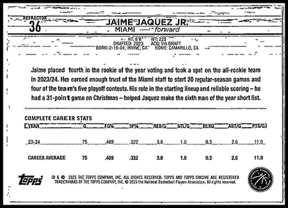 2024-25 Topps Chrome Refractor #36 Jaime Jaquez JR Heat