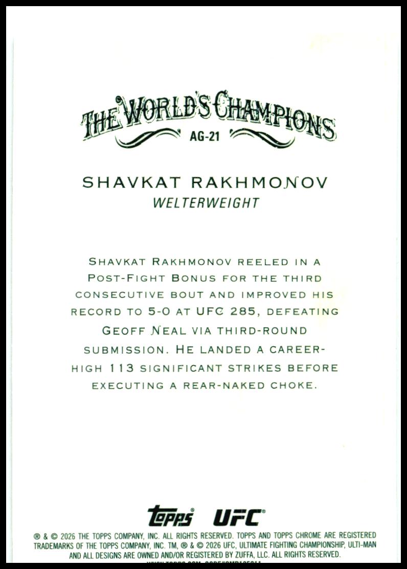 2025 Topps Chrome UFC Allen & Ginter #AG-21 Shavkat Rakhmonov