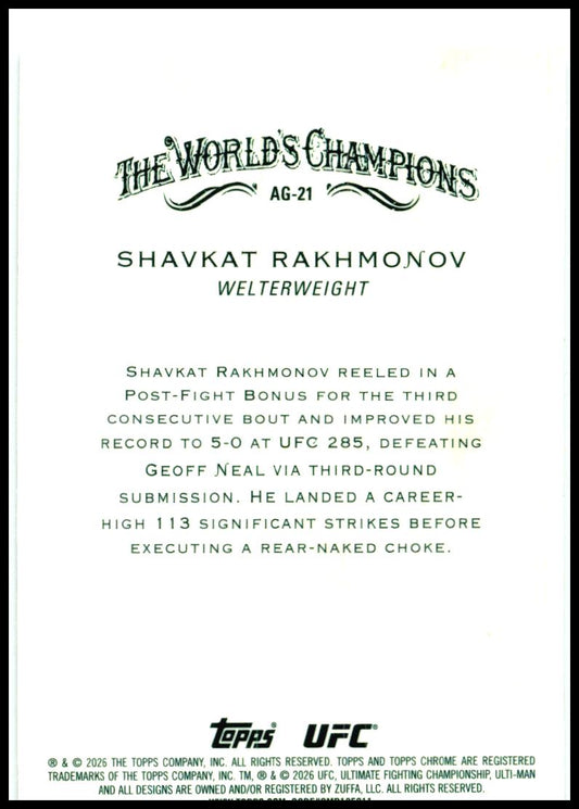 2025 Topps Chrome UFC Allen & Ginter #AG-21 Shavkat Rakhmonov