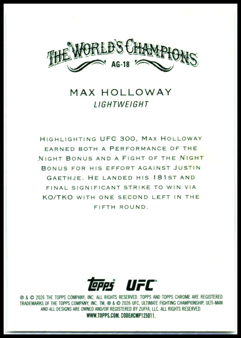 2026 Topps Chrome UFC Allen & Ginter #AG-18 Max Holloway