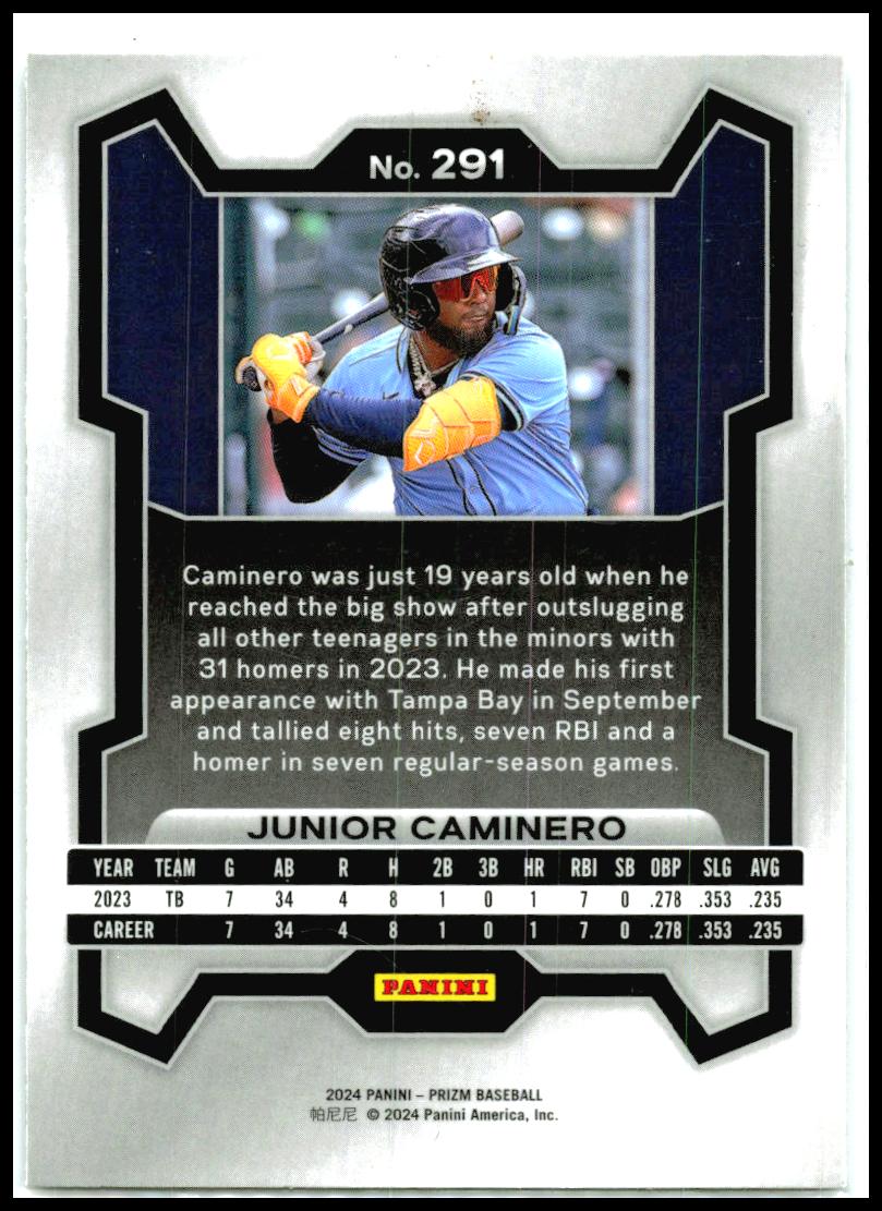 2024 Panini Prizm #291 Junior Caminero Rookie Tampa Bay Rays