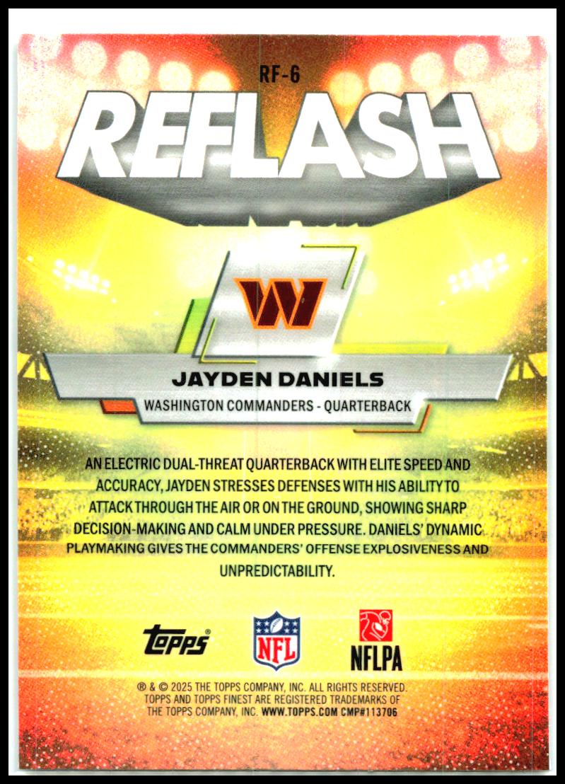 2025 Finest Reflash #RF-6 Jayden Daniels Washington Commanders