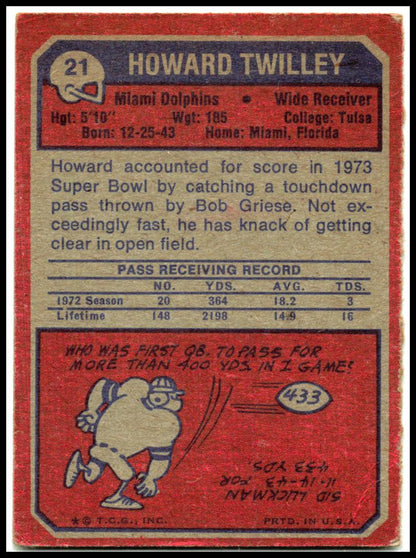 1973 Topps #21 Howard Twilley Miami Dolphins