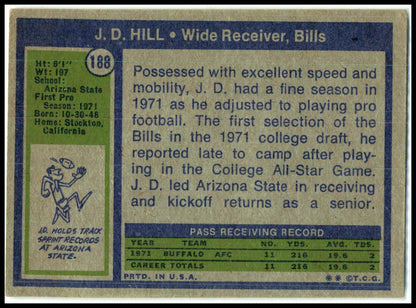 1972 Topps #188 J.D. Hill Rookie Buffalo Bills