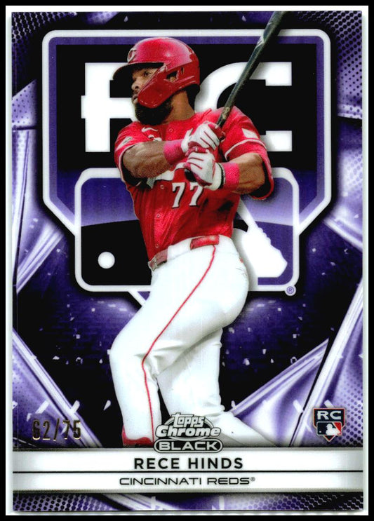 2025 Topps Chrome Black Rookie Design Variations Purple #/75 #77 Rece Hinds Reds
