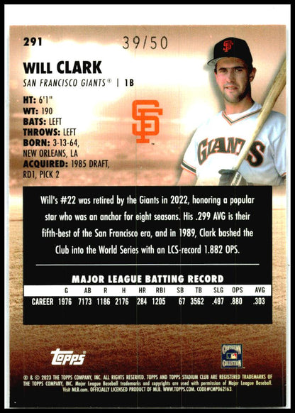 2023 Stadium Club Blue Foil #291 Will Clark #/50 San Francisco Giants