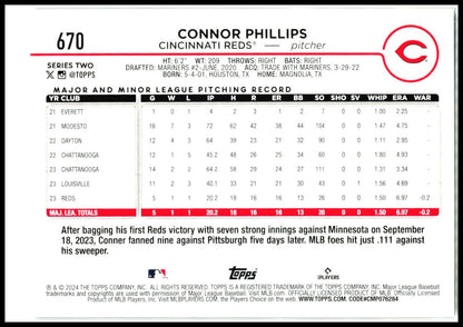2024 Topps True Photo Variation #670 Connor Phillips Rookie Cincinnati Reds