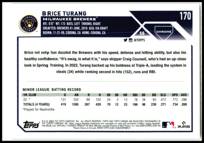 2023 Topps Chrome Purple Speckle Refractors #170 Brice Turang Brewers