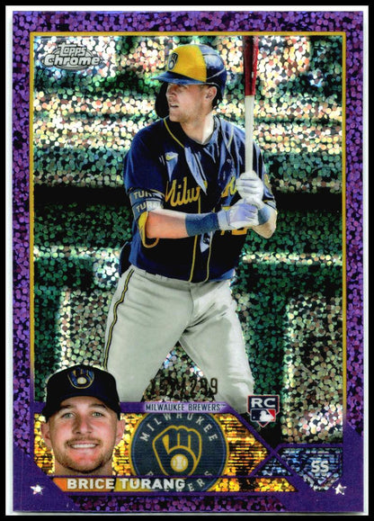 2023 Topps Chrome Purple Speckle Refractors #170 Brice Turang Brewers