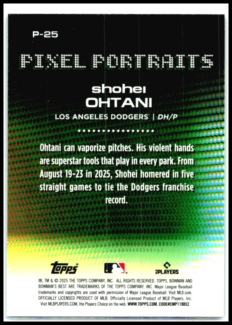 2025 Bowman's Best Pixel Portraits #P-25 Shohei Ohtani Los Angeles Dodgers