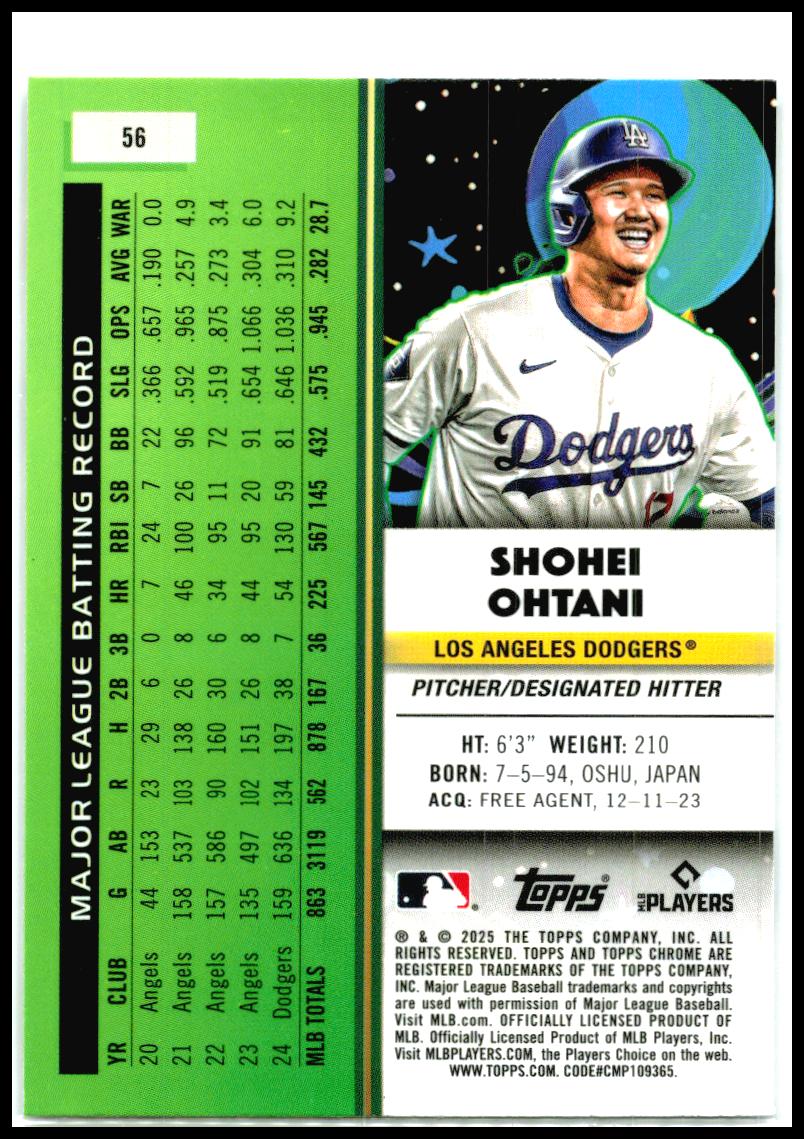 2025 Topps Chrome Cosmic #56 Shohei Ohtani Los Angeles Dodgers