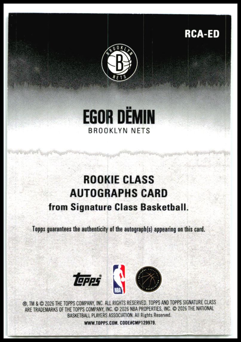 2025-26 topps signature class Rookie Class Auto #RCA-ED Egor Dëmîn Rookie Nets