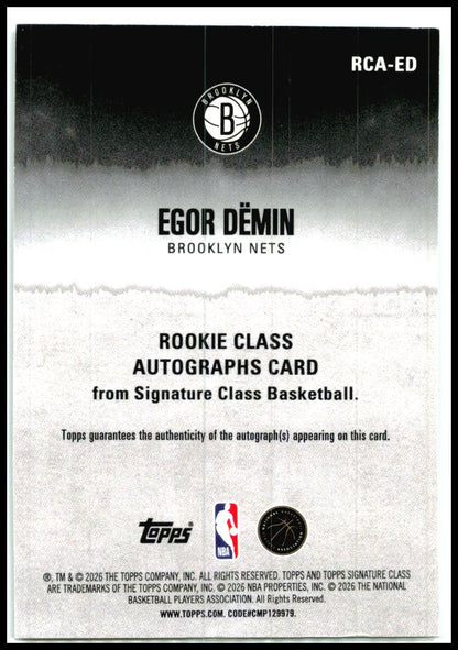 2025-26 topps signature class Rookie Class Auto #RCA-ED Egor Dëmîn Rookie Nets