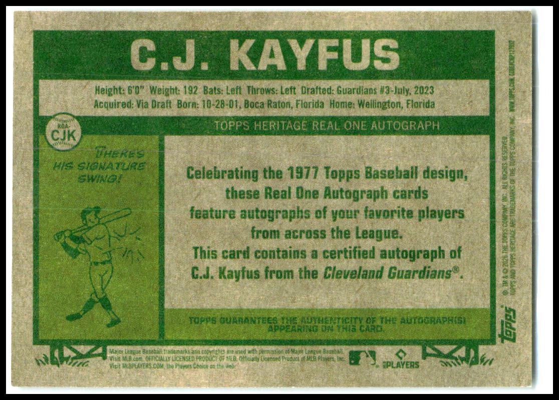 2026 Topps Heritage Real One Autographs #ROA-CJK C.J. Kayfus Auto Guardians