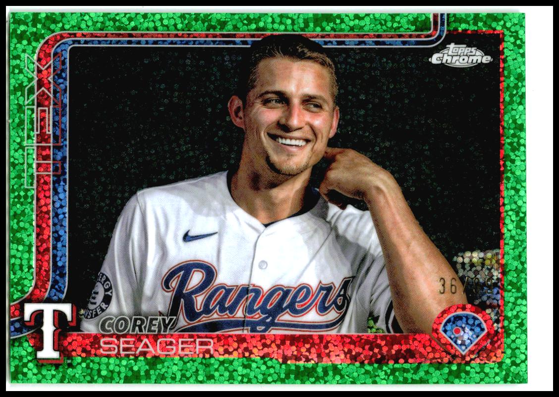 2025 Topps Chrome Green Speckle Refractors #24 Corey Seager #/99 Texas Rangers