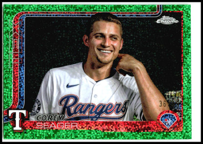 2025 Topps Chrome Green Speckle Refractors #24 Corey Seager #/99 Texas Rangers