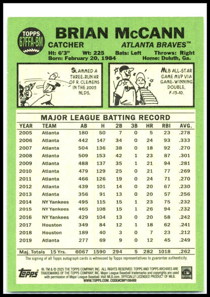 2025 Topps Archives 1967 Fan Favorites Auto #67FFA-BM Brian McCann Braves