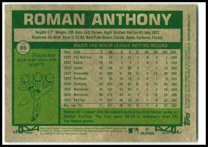 2026 Topps Heritage Chrome Light Blue Sparkle #86 Roman Anthony Rookie Boston