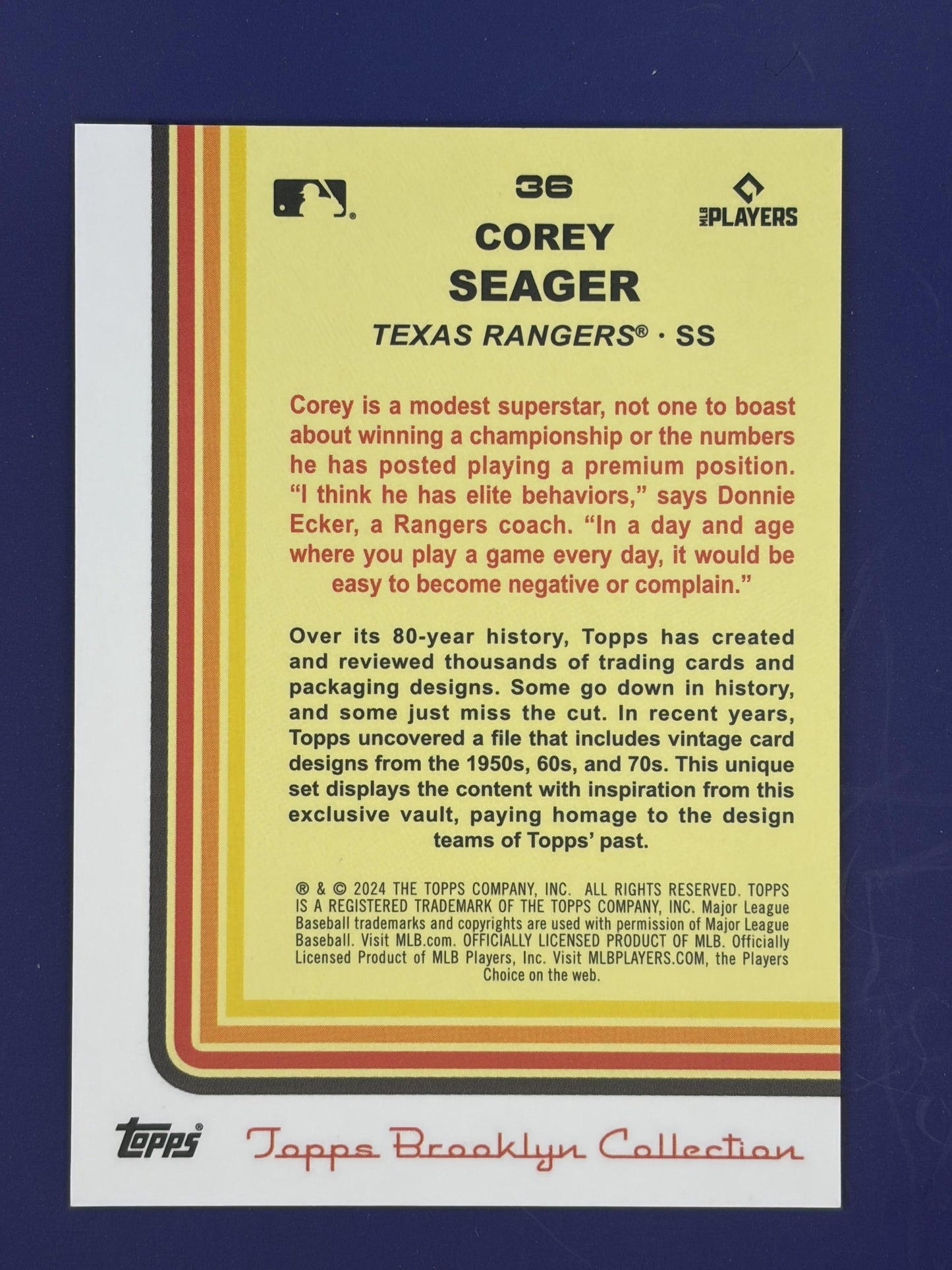2024 Topps Brooklyn Collection Orange #36 Corey Seager #/25 Texas Rangers