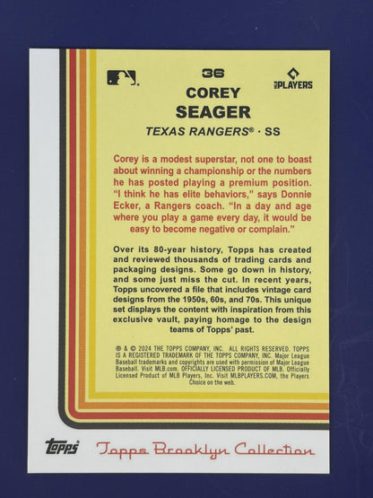 2024 Topps Brooklyn Collection Orange #36 Corey Seager #/25 Texas Rangers