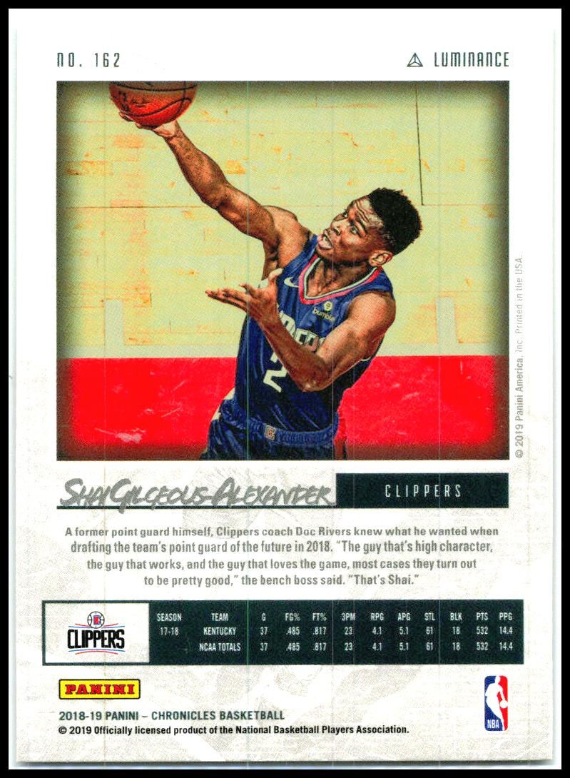 2018-19 Panini Chronicles #162 Shai Gilgeous-Alexander Rookie Clippers