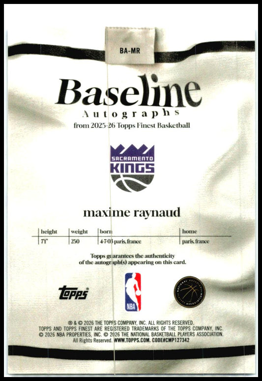 2025-26 Finest Baseline Blue X-Fractor #BA-MR Maxime Raynaud Auto Kings