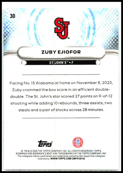2025-26 Bowman University's Best Purple #/250 #30 Zuby Ejiofor