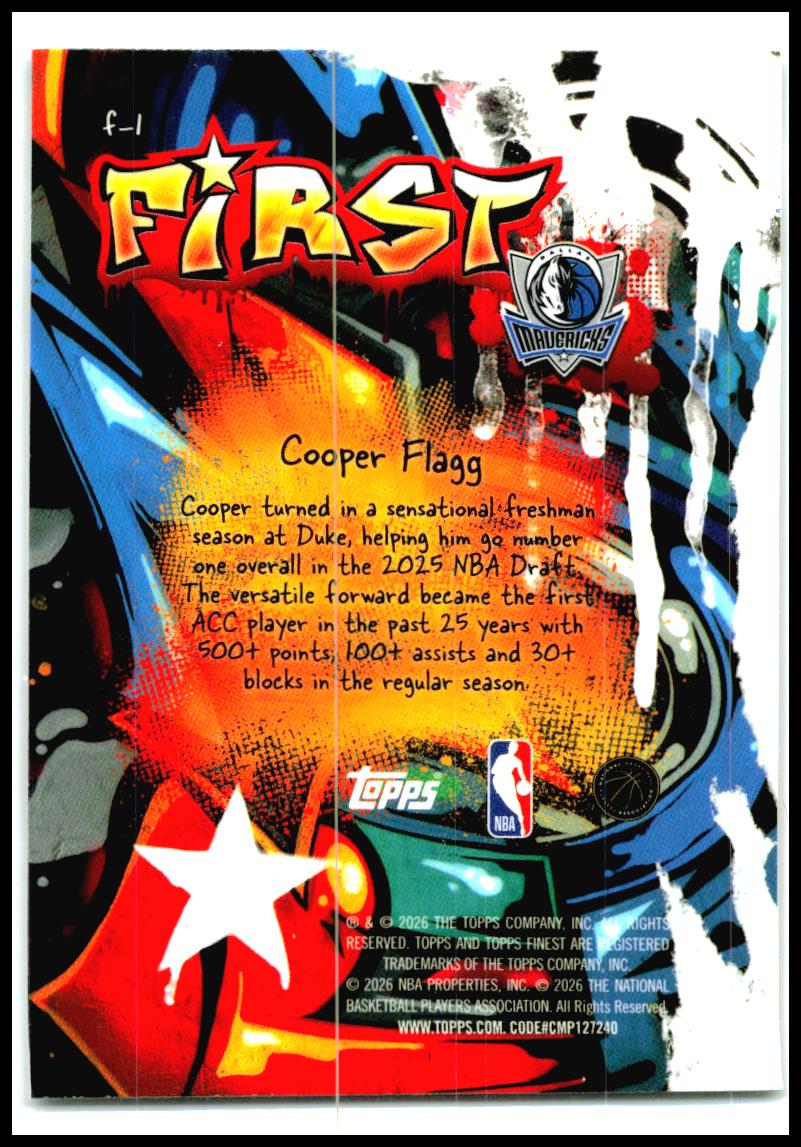2025-26 Finest First #F-1 Cooper Flagg Dallas Mavericks