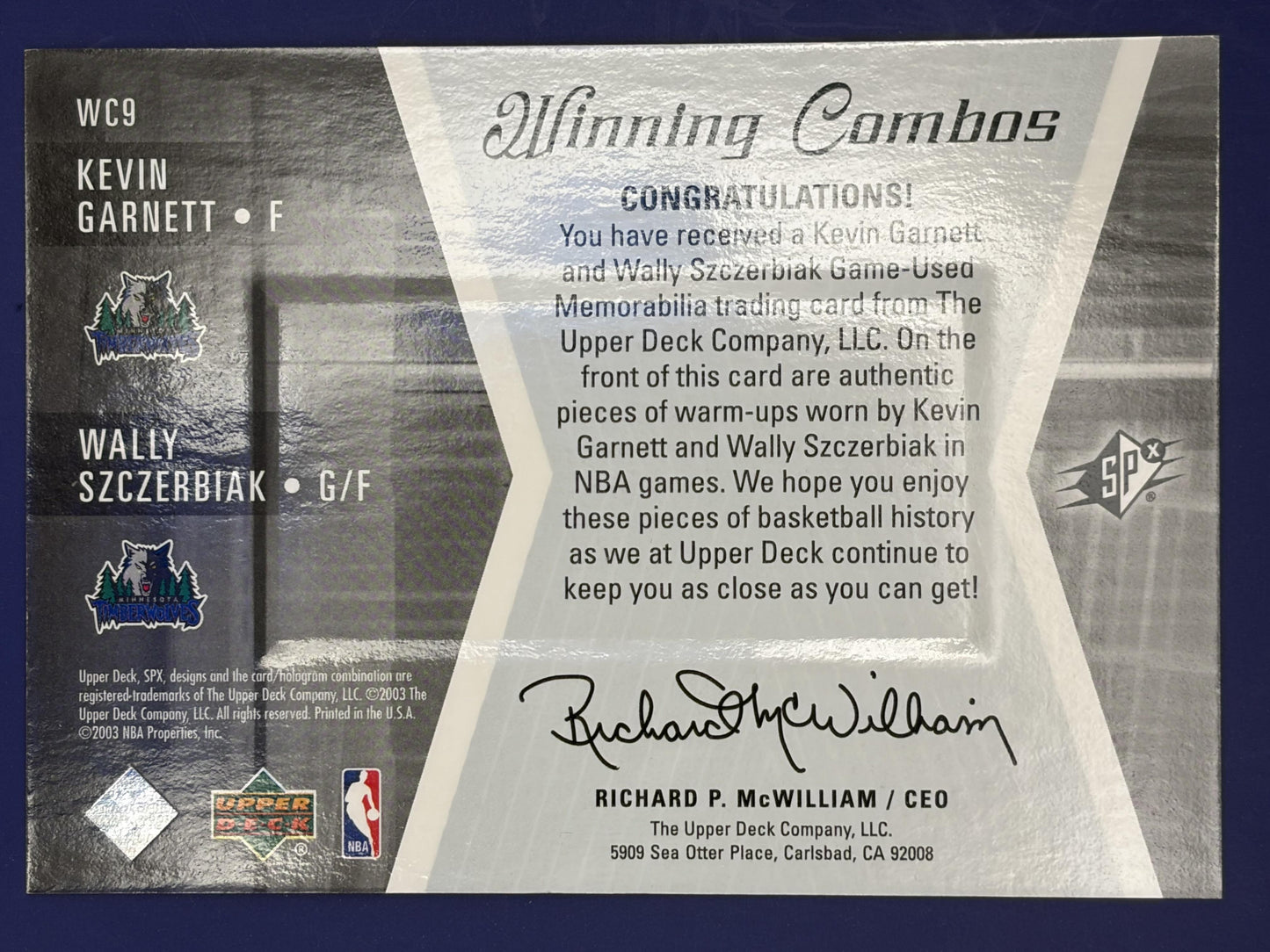 2003-04 SPx Winning Materials Combos #WC-9 Kevin Garnett / Wally Szczebiak