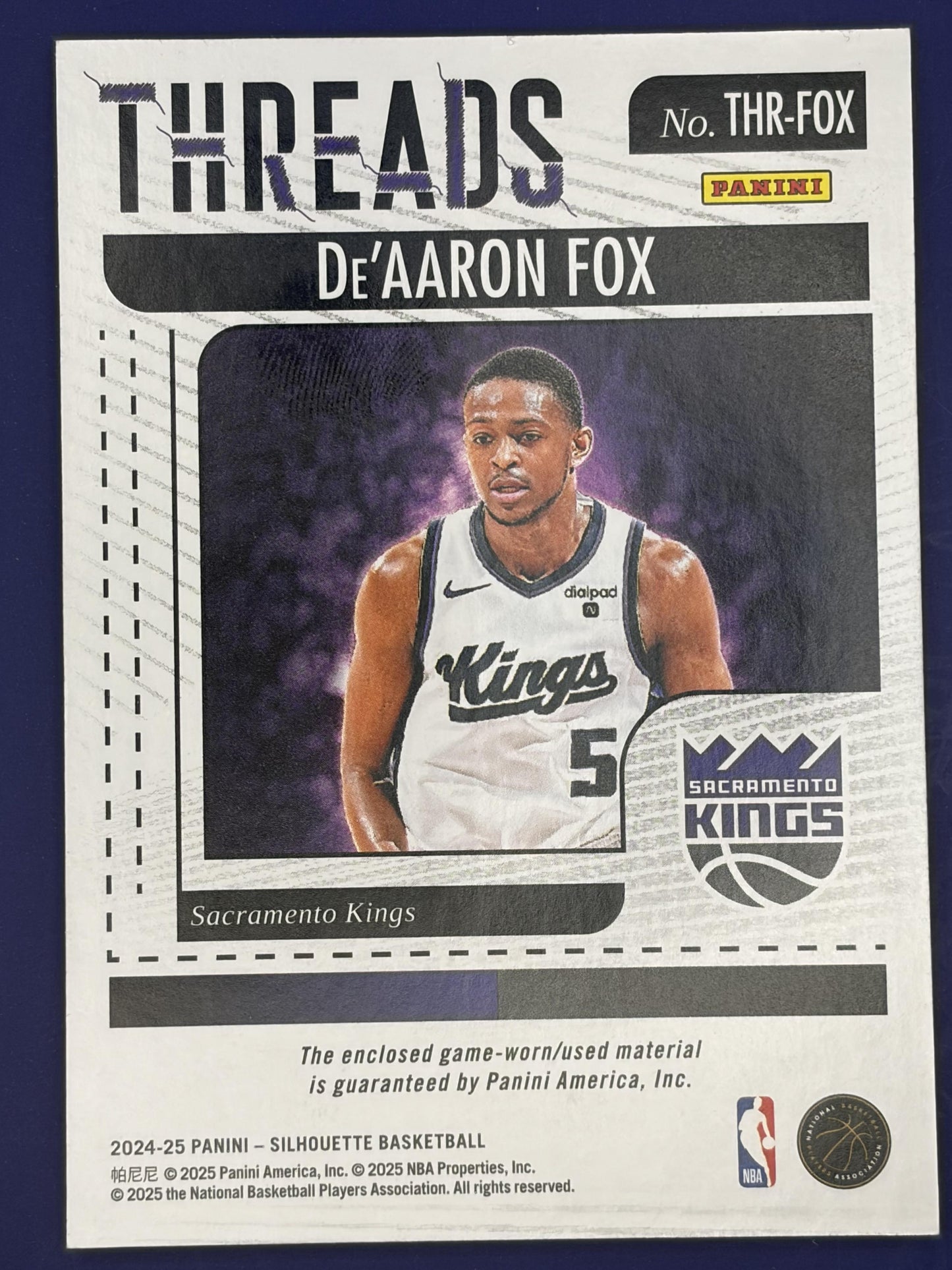 2024-25 Silhouette Threads #THR-FOX De'Aaron Fox Kings